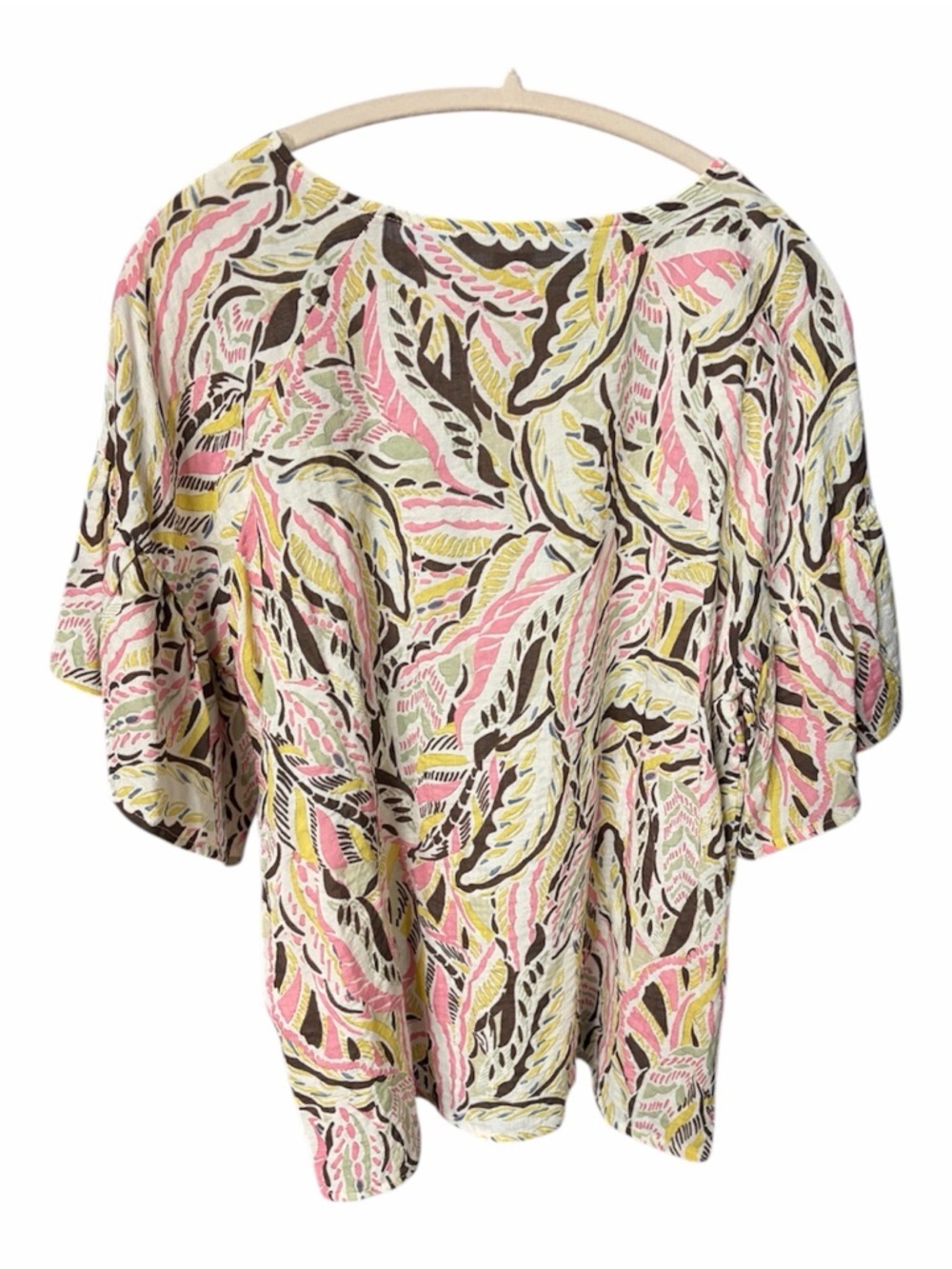 MACARON Pink, Yellow and Brown Leaf-Print Women's Blouse